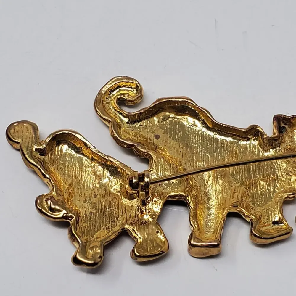 Vintage Gold tone & Enamel walking elephant brooch Great condition